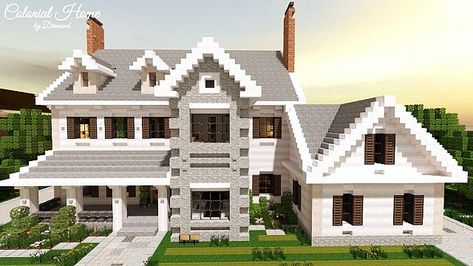 Anterior of the house Family House Minecraft, Minecraft Modern Suburban House, Minecraft Traditional House, White Minecraft House, Minecraft White House, Pinterest Minecraft House, Minecraft Suburban House, Case Minecraft, Modern Minecraft Houses