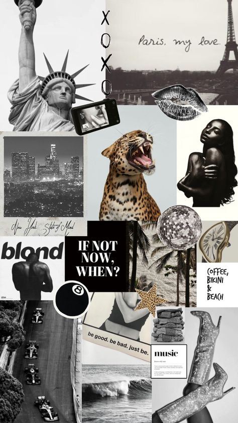 #blackandwhiteaesthetic #cheetahprint Estella Aesthetic, New York Wallpaper Aesthetic, Stockholm Wallpaper, Shuffle Collage, Glamour Wallpaper, Aesthetic Wallpaper Collage, Mac Backgrounds, Designer Collage, Magazine Collage