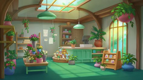 ArtStation - Flower Shop Flower Shop Concept Art, Flower Shop Concept, Flower Shop Background, Casual Background, Work Games, Plant Games, Hidden Object Games, Kitchen Plants, Greenhouse Interiors