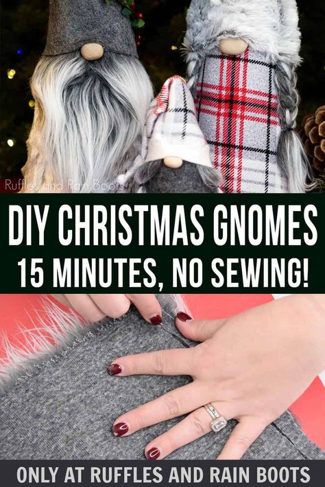 You can learn how to make a gnome the easiest way using this no sew cone gnome tutorial. I've made it simple, fast, and most of all fun to make a family of coordinating Christmas gnomes for your home or for others. #gnome #christmasgnome #gnometutorial #rufflesandrainboots Diy Christmas Gnomes, Boots Diy, Gnome Tutorial, Christmas Craft Projects, Gnomes Diy, Diy Gnomes, Gnomes Crafts, Christmas Gnomes, Easy Christmas Crafts