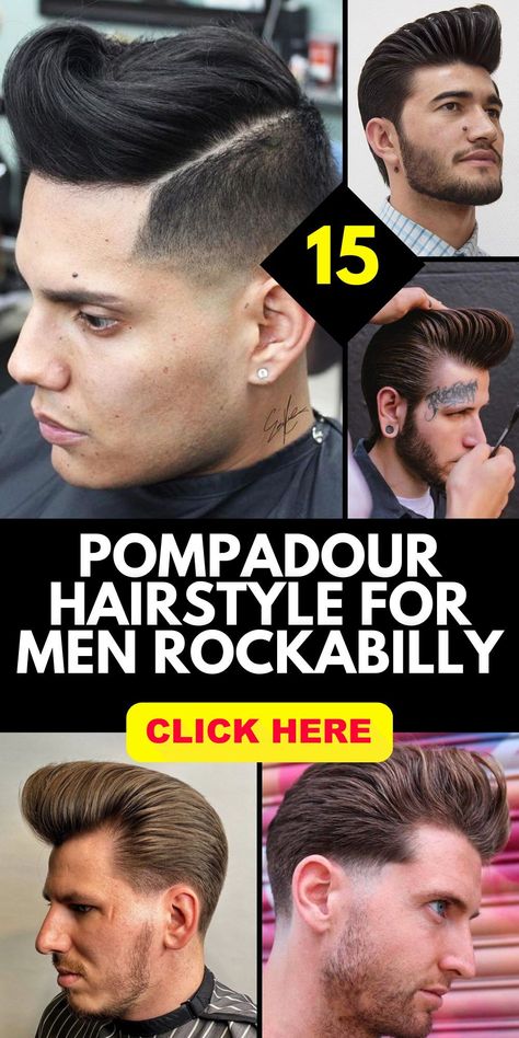 Rockabilly pompadour hairstyles for men are a nod to the rebellious spirit of rock and roll, evoking images of greasers and rockabilly icons from the 1950s. With its slicked-back sides and voluminous top, the rockabilly pompadour exudes a cool and edgy vibe that captures the essence of this iconic era. Rockabilly Hair Men, Rockabilly Pompadour, 1920s Mens Hair, Pompadour Hairstyle For Men, Taper Mid, Greaser Hair, Disco Hair, Rockabilly Men, Pompadour Men