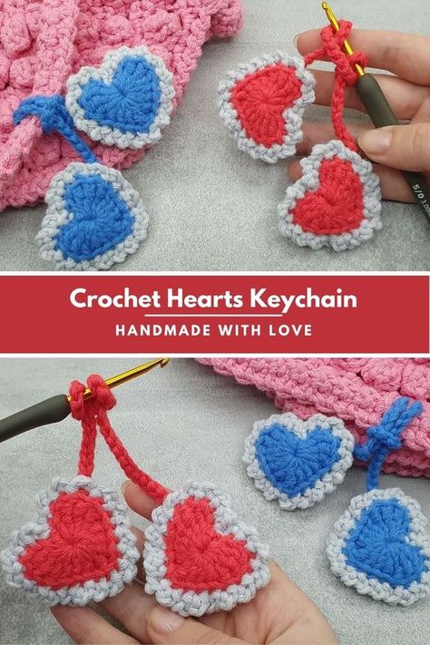 Wooden Keychain Ideas, Easy Keychain, Easy Crochet Heart, Crochet Heart Keychain, Crochet Diys, Valentine Keychain, Crochet Valentines Day, Keychain Wood, Mandala Blanket