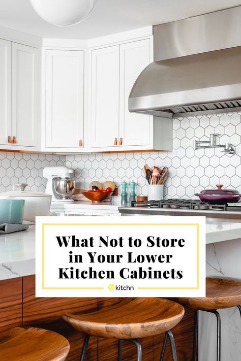 Kitchen Lower Cabinet Organization, Storage For Kitchen Appliances, Upper Cabinet Organization, Lower Kitchen Cabinets, Upper Kitchen Cabinets, Open Cabinets, Low Cabinet, Kitchen Cabinet Organization, Organizing Tips