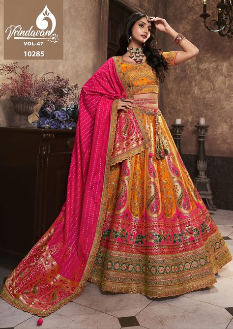 ROYAL VRINDAVAN BRIDAL AND BRIDEMAID LEHENGA CHOLI ALL READY STOCK Lehenga Yellow, Anarkali Lehenga Gowns, Embroidered Bridal Lehenga, Choli Dress, Saree Bollywood, Anarkali Lehenga, Choli Blouse, Pink Lehenga, Patiala Salwar