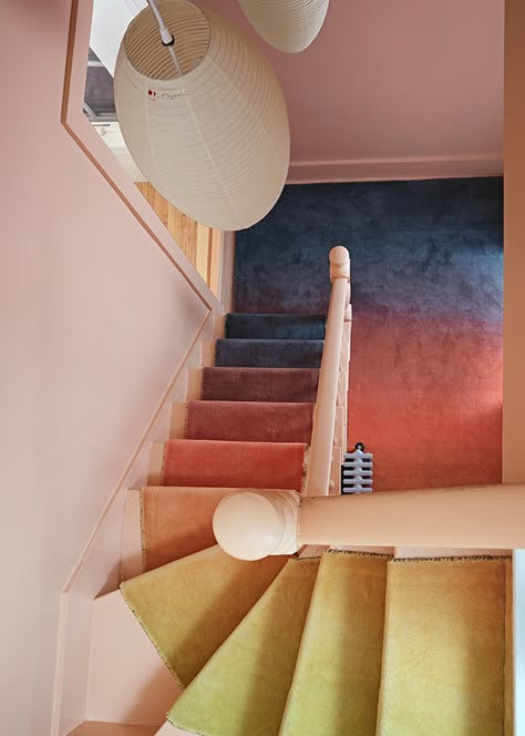 Multicolor modernism in Maine - Journal - Uprise Art Screen Headboard, Ombre Rug, Vitra Design Museum, Rainbow Rug, Colorful Home Decor, Installing Cabinets, Stair Runners, Alvar Aalto, Carpet Stairs