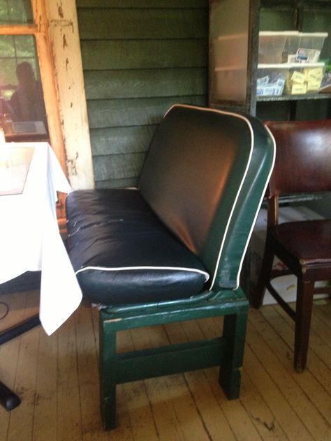 repurposed bus seat-one idea of what to do with all of the bus seats when you rip them out to convert your bus into a living space Bus Seat, Repurposed Windows, Car Part Furniture, Doors Repurposed, Bus Life, Lego Room, Vintage Repurposed, Car Upholstery, Tiny Space