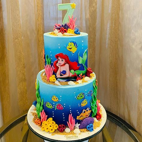 2tier Mermaid Theme Cake, 2 Tier Mermaid Cake, 2tier Cake, Bolo Ariel, Little Mermaid Birthday Cake, Batman Birthday Cakes, Little Mermaid Cake, Ariel Cake, Little Mermaid Cakes