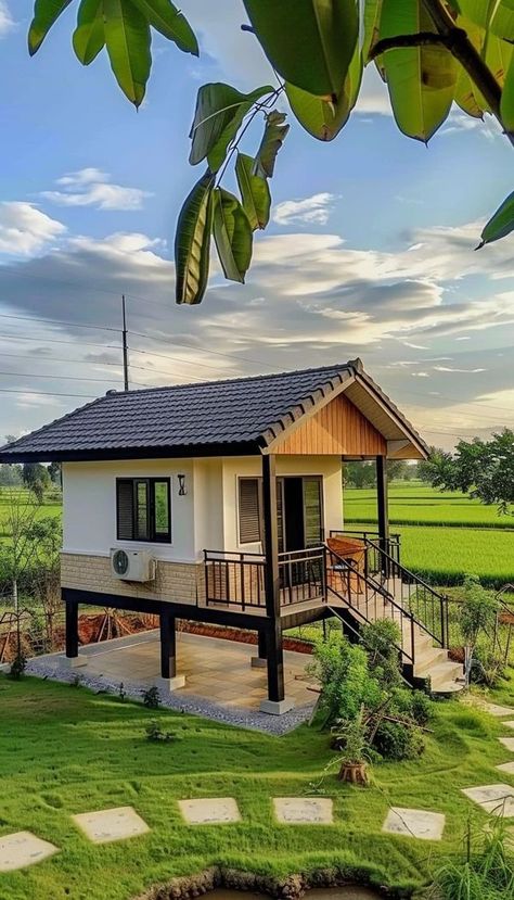 Small House Design Philippines, Coffee House Design, Small House Blueprints, Elevated House, Hut House, Bamboo House Design, House Cladding, Affordable House Plans, Modern Small House Design