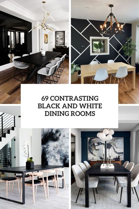 contrasting black and white dining rooms cover Black White Dining Room Decor, Black And Cream Dining Room Decor, Black And White Breakfast Nook, Dining Table For Black And White Kitchen, Black And White Dining Room Decor Ideas, Black And White Wallpaper Dining Room, Black And White Dining Room Decor, White Dining Rooms, White Dinning Room