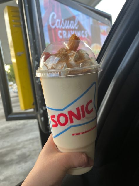 Sonic Milkshake, Cinnamon Milkshake, Sonic Food, Churro Milkshake, Mcdonalds Caramel Frappe, Milkshake Aesthetic, Mcdonalds Milkshake, Micalea Smeltzer, Sonic Drinks