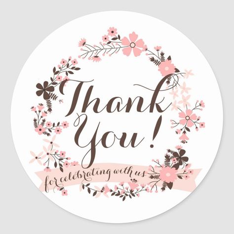 Pink and Brown Floral Wreath Thank You Sticker Size: Small, 1½ inch. Gender: unisex. Age Group: adult. Narnia Books, Floral Rosa, Business Stickers, Birthday Stickers, Pink And Brown, Design Minimalist, Wedding Stickers, Thank You Stickers, Create Custom Stickers