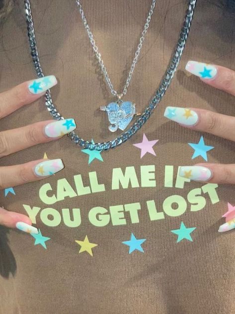 Cute Y2k Short Nails, Tyler Inspired Nails, Tyler The Creator Acrylic Nails, Call Me If U Get Lost Nails, Tyler The Creator Nails Ideas, Cute Star Nail Designs, Call Me If You Get Lost Nails, Tyler The Creator Nails Art, Tyler The Creator Nail Ideas