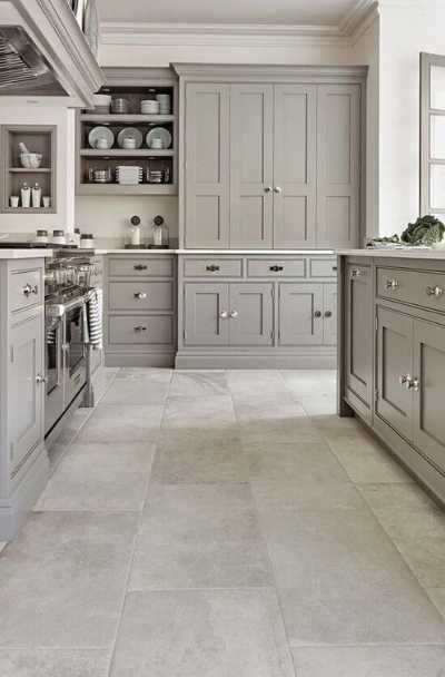 23 Gray Tile Design Ideas for Your Kitchen & Bath - Sebring Design Build Meadowlands Farm, Tom Howley Kitchens, Dream Kitchens Design, White Kitchen Design, Grey Kitchen Cabinets, Kitchen Floor Tile, Grey Kitchen, Kitchen Floor, Kitchen Style