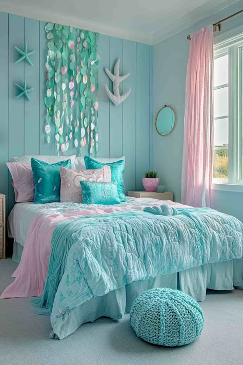 40 Unique Kids Bedroom Ideas for Every Style Girls Ocean Bedroom, Ocean Bedroom Kids, Sea Bedroom Ideas, Ocean Bedroom Ideas, Under The Sea Bedroom, Unique Kids Bedrooms, Sea Bedrooms, Girls Bedroom Themes, Mermaid Room Decor