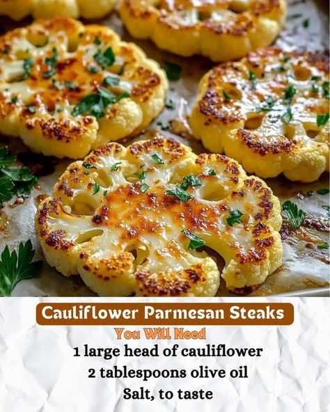 Cauliflower Parmesan Steaks, Cauliflower Steak Recipes, Cauliflower Parmesan, Cauliflower Steaks Recipes, Cauliflower Steak, Keto Friendly Bread, Roasted Cauliflower Recipes, Roasted Vegetable Recipes, Vegan Lunch Recipes