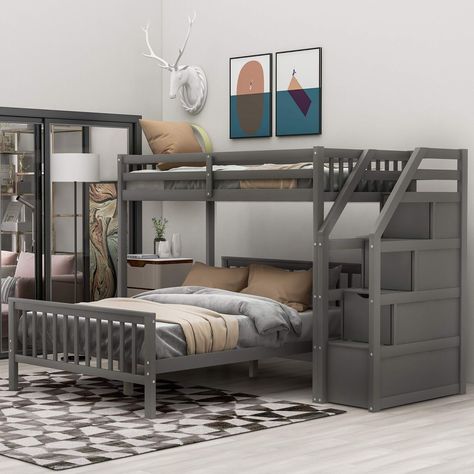 PRICES MAY VARY. Pine Wood+mdf Elegant Twin over Full Bunk Beds: This bunk bed combines modern and classic styles, making it a versatile addition to any bedroom decor. Its clean-lined silhouette fits different furniture styles, making it suitable for apartments, dormitories, and kids' rooms. Versatility Bunk Bed Design: With a practical design, this twin over full bunk bed can be used as a twin loft bed or separated into a twin bed and a full bed, meeting your different needs. As your children g L Shaped Bunk Beds, Full Loft Bed, Solid Wood Bunk Beds, Loft Bed Frame, Twin Over Full Bunk Bed, Loft Bunk Beds, Full Bunk Bed, Wood Bunk Beds, Bunk Beds With Stairs