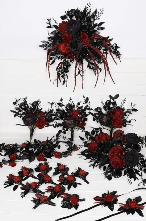 Black Burgundy Wedding Bouquet, Gothic Wedding Bouquet With Burgundy Roses, Black Navy Red Vampire Wedding Bouquet, Burgundy Wedding - Etsy Romantic Gothic Wedding Decor, Vampire Theme Wedding, Black And Red Wedding Ideas, Goth Wedding Ideas, Black Burgundy Wedding, Red And Black Wedding Theme, Black And Burgundy Wedding, Burgundy And Black Wedding, Gothic Wedding Bouquet