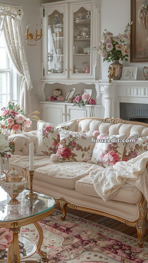 Hanging Garden Ideas, Romantic Living Room, Colourful Living Room Decor, Shabby Chic Living, Pink Living Room, Shabby Chic Living Room, Casa Vintage, Colourful Living Room, Shabby Chic Farmhouse