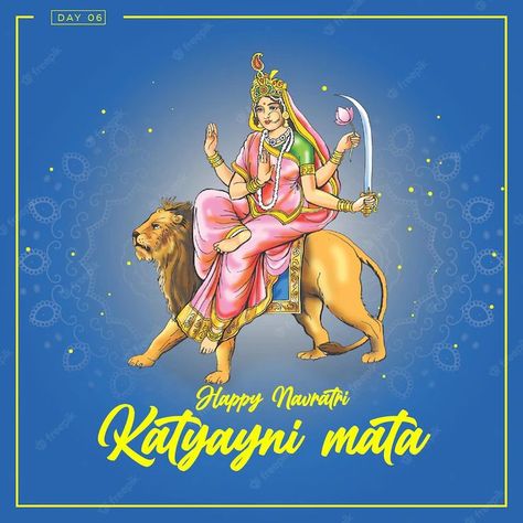 Navratri Day 6, Navratri Devi Images, Festivals Of India, Navratri Images, Social Media Post Design, Happy Navratri, Banner Template Design, Festival Celebration, Wishes Messages