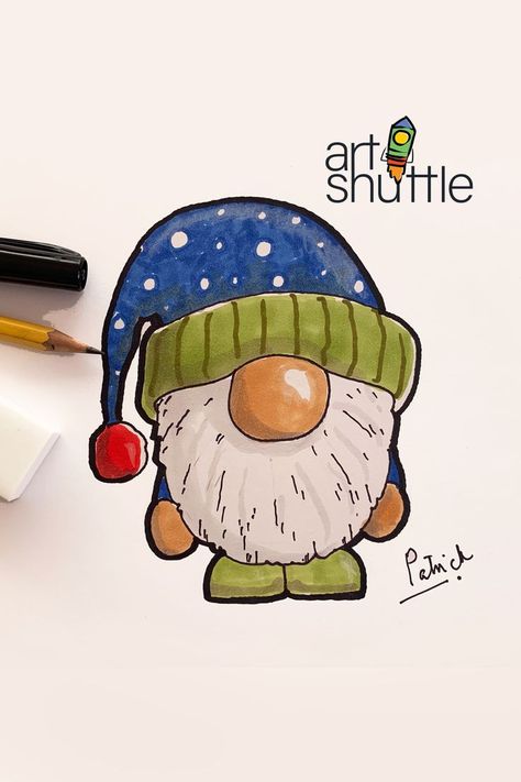 How To Draw A Beautiful Holiday Gnome How To Draw A Gnome, Gnome Drawing Simple, Draw A Gnome, Gnome Drawing, Trading Card Ideas, Gnome Art, Drawing Simple, Artist Trading Cards, A Holiday