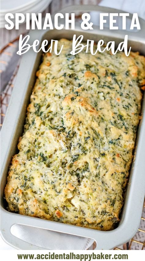 Looking for an easy bread recipe? Try our Spinach and Feta Beer Bread! It's a fun twist on beer bread with the tang of feta and earthiness of spinach for a tasty bread. Buttered Biscuits, Feta Bread, Amish Friendship Bread Starter Recipes, Easter Side Dishes Recipes, Spinach Bread, Beer Bread Recipe, Plain Bread, Buffet Ideas, Spinach Feta