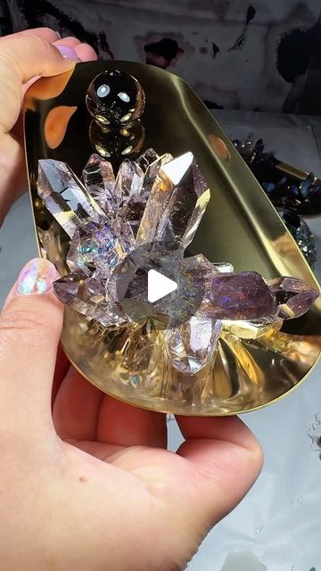 Resin & crystals addict 🤗My name is Olga on Instagram: "Long and large crystal cluster design 
.
#moldmaking #creative #epoxy #geodeart #crystallove #crystaldecor #golddecor #jewelleryplatter #plate #jewellerydisplay #jewellerydish #weddingdecor #ringdish" Resin Crystals, Cluster Design, Geode Art, Large Crystal, July 16, Crystal Decor, Gold Decor, Large Crystals, Ring Dish