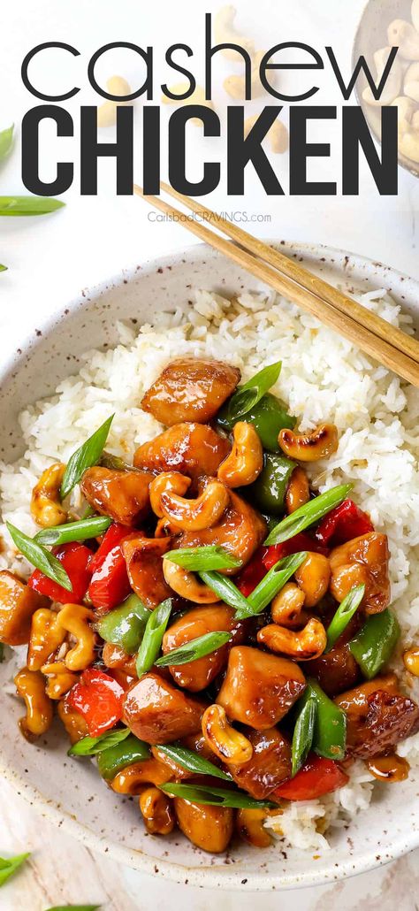 Cashew chicken - Carlsbad Cravings Cashew Chicken Stir Fry, Chicken Cashew Stir Fry, Cashew Chicken Recipe, Vegetarian Stir Fry, Carlsbad Cravings, Cashew Chicken, Chicken Stir Fry, Stir Fry Recipes, Chicken Dishes Recipes