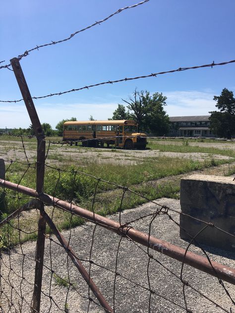 Sunflower Army Ammunition Plant - old school bus at the barracks Army Barracks, Old School Bus, Johnson County, Power Plant, Fire Department, School Bus, Railroad Tracks, Old School, Vietnam