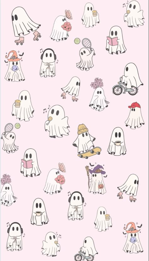 pink ghosts doing activities How To Draw A Sheet Ghost, Bedsheet Ghost Drawing, Ghost Party Drawing, Disney Ghost Tattoo, Cute Ghost Couple Drawing, Winter Ghost Wallpaper, Cute Ghosts Drawings, Ghost Illustration Cute, Ghost Cartoon Drawing