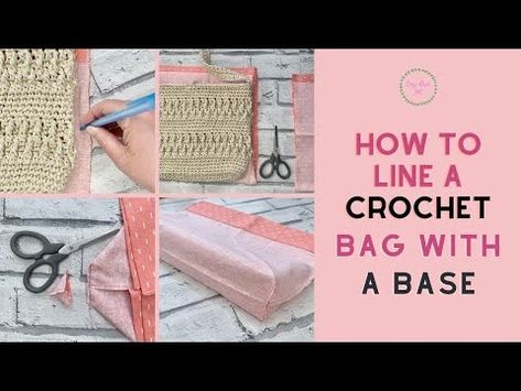 If you want to learn how to line a crochet bag with a base that needs boxed corners, but been overwhelmed with how complicated it seems, this step-by-step Line A Crochet Bag, Crochet Tote Bag, Crochet Tote, Crochet Bags, Crochet Purses, Crochet Handbags, Crochet Bag, To Learn, Knitting Patterns