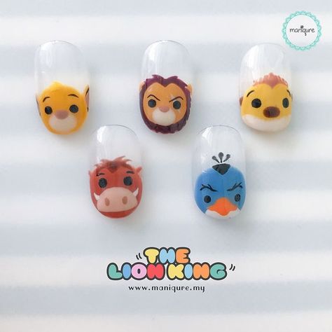 Tsum Tsum Nails, Lion King Nails, Disney Manicure, Lion Nails, Disney Themed Nails, Marvel Nails, King Nails, Disney Nail, Manicure Nail Art