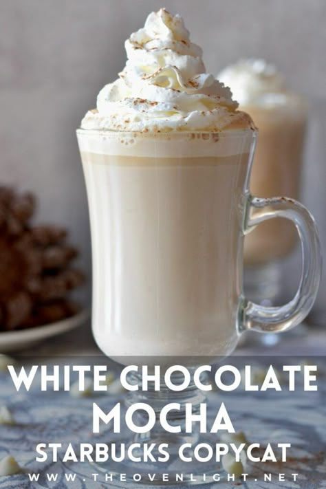 White Chocolate Mocha | Hot (Starbucks Copycat) | The Oven Light Diy White Chocolate Mocha Starbucks, How To Make A Starbucks Iced White Chocolate Mocha, Homemade White Chocolate Mocha, White Chocolate Mocha Starbucks, Copycat Starbucks White Chocolate Mocha, Almond Milk Whipped Cream, Toasted White Chocolate Mocha, Iced White Chocolate Mocha, Cinnamon Dolce Latte