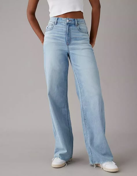 AE Dreamy Drape Stretch Super High-Waisted Baggy Wide-Leg Jean Site Visit, Jean Trends, Cute Jeans, Simple Trendy Outfits, Women Denim Jeans, American Eagle Jeans, Light Wash Jeans, Gift List, American Eagle Outfitters Jeans