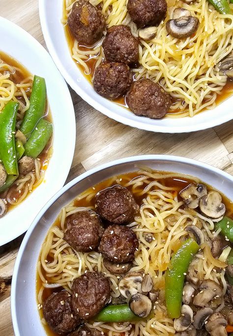 Meatball Ramen Soup - Homemade on a Weeknight Meatball Ramen, Ginger Meatballs, Fresh Ramen Noodles, Bibimbap Recipe, Ground Beef Meatballs, Beef Ramen, Delicious Meal Prep, Asian Dinners, Homemade Ramen