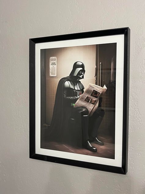 Amazon.com: Star Wars Bathroom Décor Art Print - Premium Giclee Fine Art Print - Aesthetic Modern Vintage Painting Style Darth Vader Stormtrooper Yoda Print Poster for Bathroom Wall Decor, Ready to Frame : Handmade Products Star Wars Bathroom Art, Star Wars Frame, Nerdy Wall Art, Star Wars Apartment, Apartment Decorating For Men Bedroom, Movie Bathroom Decor, Star Wars Bathroom Ideas, Aesthetic Boys Bedroom, Bathroom Frames Decor Wall Art