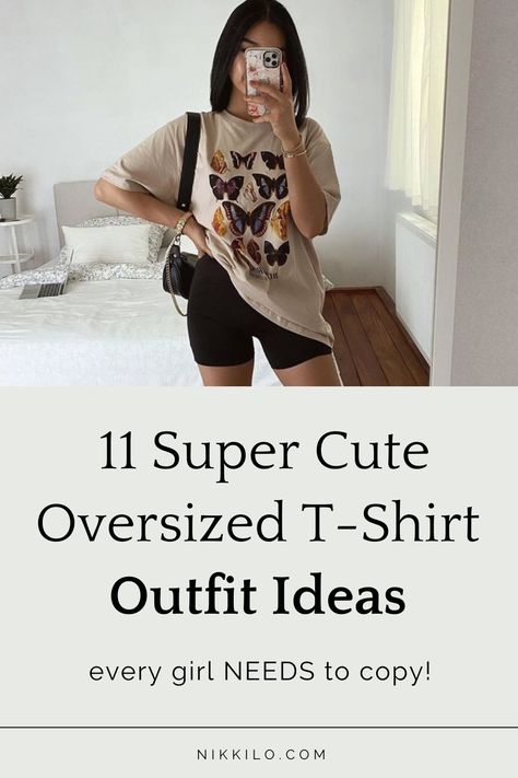 How To Style Long Tee Shirts, Big T Shirt Fall Outfit, Oversized T Shirt With Sweatpants, Loose Shirt Tucked In, Dress Up Oversized Tshirt Outfit, Big Shirt Outfits Women, How To Style Oversized Shirt With Leggings, Styling A Long Tshirt, How To Style Oversize T Shirt