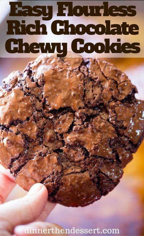 Flourless Chocolate Chewy Cookies are crispy and chewy with a fudgy center that take just a few minutes to make and taste like they came from a bakery! Chocolate Chewy Cookies, Chocolate Chewies, Chewies Recipe, Flourless Chocolate Cookies, Kosher For Passover, Flourless Cookies, Dinner Then Dessert, Chewy Cookies, Passover Recipes