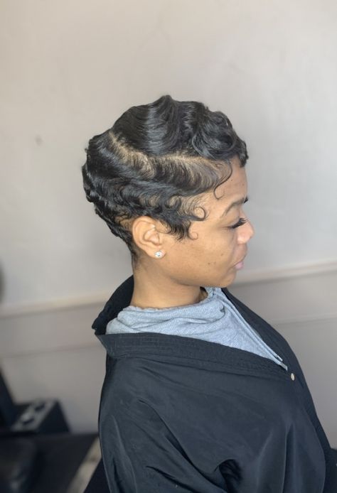 Finger Waves Short Hair, Future Hairstyles, Finger Wave Hair, Black Hair Short Cuts, Short Hair Waves, Short Hair Images, Natural Hair Short Cuts, Short Hair Black, Short Hair Pixie Cuts