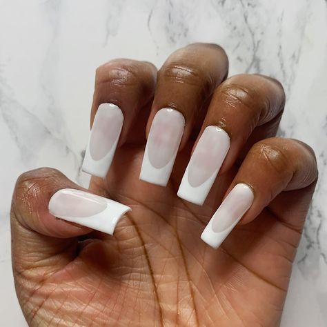 White On White French Tip Nails, Milky White French Tip, White On White French, Milky White French, White Almond Nails, Press On Nails Almond, White Tip Nails, French Tip Press On Nails, White Glitter Nails