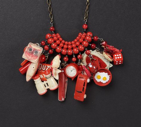 Toy Necklace, Found Object Jewelry, Cracker Jack, Junk Jewelry, Vintage Jewelry Crafts, Choker Pendant, Repurposed Jewelry, Assemblage Jewelry, Recycled Jewelry