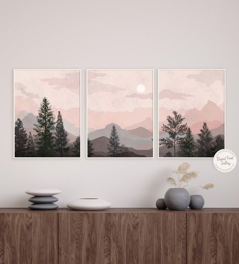 Mid Century Modern Landscape, Southwestern Wall Art, Wall Art Gold Leaf, Modern Landscape, Bohemian Modern, Mountain Print, Large Abstract Painting, Small Canvas, Neutral Wall Art