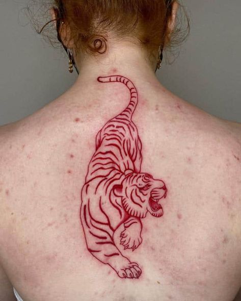 Red Tiger Tattoo, Strength Symbol Tattoo, Strength Symbols Tattoo, Strength Symbol, Symbols Of Strength Tattoos, Underboob Tattoo Designs, Red Dragon Tattoo, Linework Tattoo, Tiger Tattoo Design