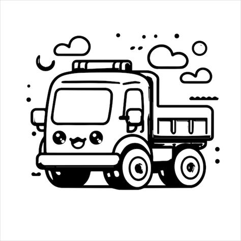 Vector illustration of cute cartoon truc... | Premium Vector #Freepik #vector #illustration #line-art #cute-cartoon #line-artwork Cute Truck Drawing, Cartoon Truck Drawing, Background Line Art, Cartoon Truck, Truck Drawing, Coloring Book Ideas, Outline Designs, Cute Drawing, Coloring Book Art