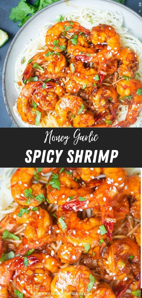 Honey Garlic Shrimp Bowl, Sriracha Honey Shrimp, Sriracha Shrimp Recipes, Honey Sesame Shrimp, Chilli Garlic Shrimp, Asian Marinade For Shrimp, Spicy Honey Garlic Shrimp, Honey Chili Shrimp, Spicy Asian Shrimp Recipes