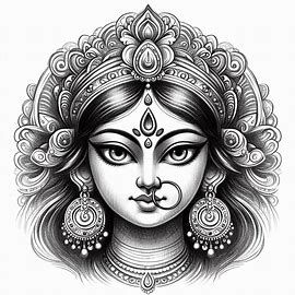 Mataji Sketch, Easy Durga Maa Drawing, Maa Durga Drawing Sketch, Ma Durga Mandala Art, Durga Maa Sketch, Durga Drawing Art, Durga Maa Drawing, Navratri Drawing, Navaratri Images