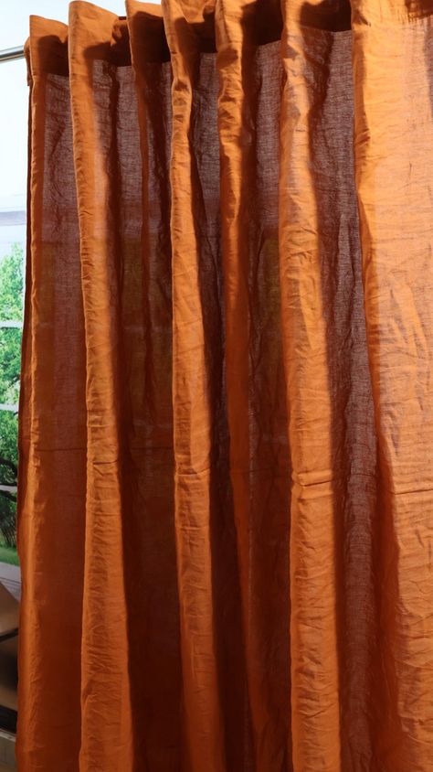 Rusty Orange Color Linen Curtain, Window Stonewashed Linen Curtain 2 Panel curtain Rusty Curtain Custom Size linen Curtain Washed curtain by Theduvetcover on Etsy Curtains Handmade, Burnt Orange Curtains, Linen Shower Curtain, Balcony Curtains, Window Bedroom, Curtains Door, Curtains Linen, Orange Curtains, Bedroom Curtain