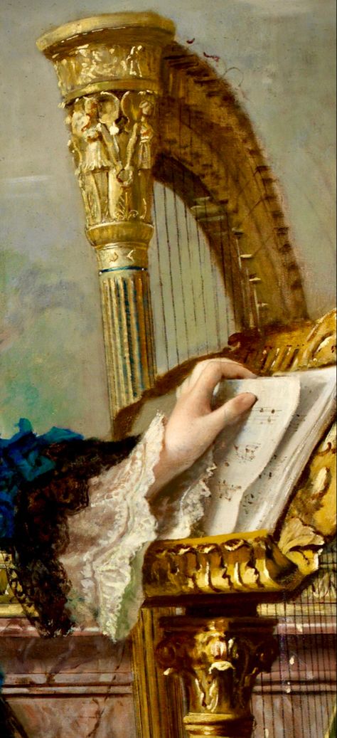 Harp Aesthetic, European Art, Elegant Art, Dreamy Art, Colour Images, Harp, Art Music, Ballet, Paintings