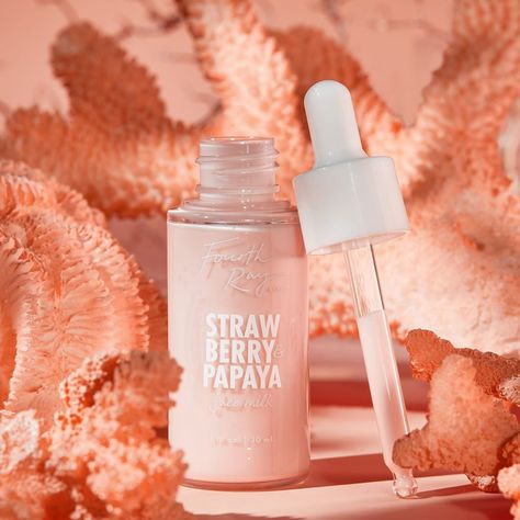 Fourth Ray Beauty on Instagram: “OUR FIRST MILK BLEND 🍓☀️ Strawberry Papaya Face Milk! Launching TOMORROW at 10AM with the Coral Collection on Colourpop.com and…” Papaya Oil, Fourth Ray, Fourth Ray Beauty, Almond Fruit, Milk Moisturizer, Strawberry Seed, Hydrating Skin, Papaya Fruits, Baby Soft Skin