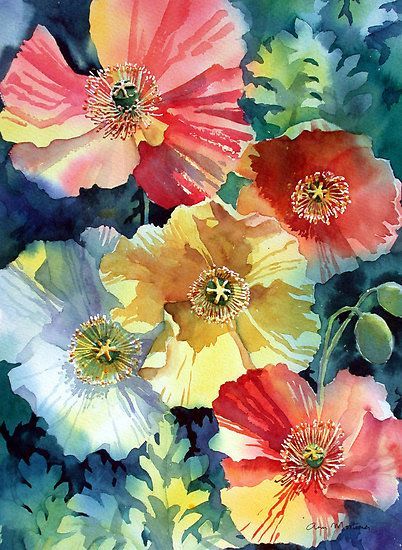 Ann Mortimer, Iceland Poppies, Bild Gold, 수채화 그림, Watercolor Inspiration, Arte Floral, Art Watercolor, Botanical Art, Beautiful Paintings