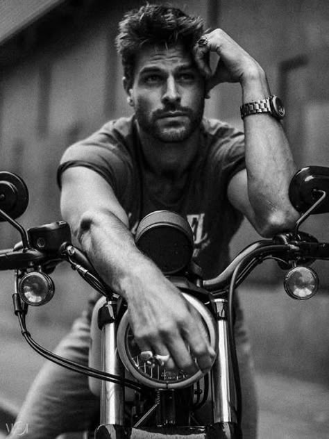 Male Motorcycle Photoshoot, Motorcycle Photography Male, Man On A Motorcycle, Husband Photography, Melanie Harlow, Leo Fashion, Motorcycle Photo Shoot, Male Photoshoot, Car Shots